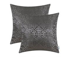 CaliTime Kissenbezüge Kissenhülle Packung mit 2 Dekokissenbezüge Cases für Couch Sofa Home Decor Vintage Glänzend & Matt Kontrast Kreuz Blumen Gitter Geometrische Figur 45cm x 45cm Grau