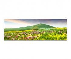 Panoramabild auf Leinwand und Keilrahmen 150x50cm Wiese Blumen Berge FrÃ¼hling Natur