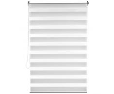 Levivo Doppelrollo, blickdicht/transparent gestreift, Anbringung ohne Bohren, Weiß, 85 x 150 cm