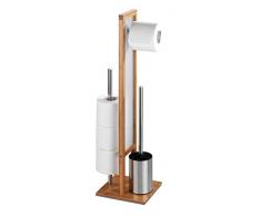 WENKO Stand WC-Garnitur Rivalta, mit integriertem Toilettenpapierhalter und WC-Bürstenhalter, aus echtem Bambus, 23 x 70 x 18 cm, Braun
