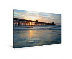 Calvendo Premium Textil-Leinwand 90 cm x 60 cm quer, Folly Beach Pier bei Sonnenaufgang, Charleston, South Carolina, USA | Wandbild, Bild auf Keilrahmen. Leinwand, Leinwanddruck Orte Orte
