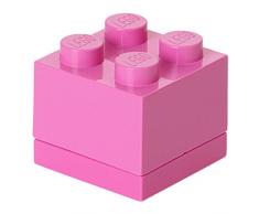 Lego Box 4, Mini Lego Box mit 4 Knöpfen, Snack Box, Pink, 4,6 x 4,6 x 4,3 cm