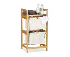 Relaxdays Wäschekorb Bambus, Wäschesortierer mit Ablage, 2 Schubladen, ausziehbar & tragbar, Wäschesammler 25 L, Natur, 1 Stück