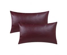 BRAWARM Kissenbezüge für Couch Sofa Bett Solide Kunstleder Weiche Kissenbezüge strapazierfähig Home Decor Akzent Beidseitig 2 Stück Modern 12 X 20 Inches - 2 Pcs burgunderfarben