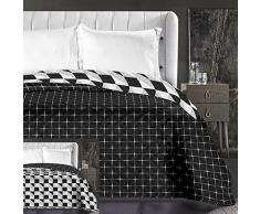 DecoKing 86155 Tagesdecke 220 x 240 cm schwarz weiß Bettüberwurf zweiseitig pflegeleicht geometrisches Muster Black White Hypnosis Collection Mystery