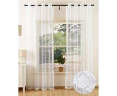 Gardine Netz Struktur mit Ösen einfarbig transparent Deko Vorhang Netzvorhang 2 Stück 245x140 Weiß, 203522