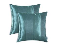 CaliTime Kissenbezüge Kissenhülle Packung mit 2 Dekokissenbezüge Schalen für Couch Sofa Home Decoration Modern Shining & Dull Contrast Striped 50cm x 50cm Türkis