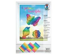 URSUS 22250000 Regenbogen Fensterfolie, 3 Blatt, ca. 23 x 33 cm groß, sortiert in 3 Farbkombinationen, lichtbeständig, abwischbar, wiederverwendbar, haftet ohne Kleber auf allen glatten Flächen