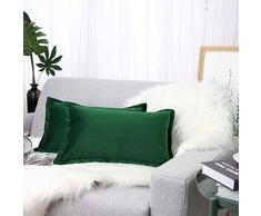 Lewondr Velvet Throw Pillow Case, 2 Pack Soft Solid Color Modern Square Pillow Case Throw Cushion Covers with Hem Stitch for Car Sofa Bed Home Christmas Decor, 12x20(30x50cm), Atrovirens