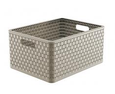 Rotho 1166807422 Aufbewahrungskiste Dekobox Country in Rattan-Optik aus Kunststoff (PP), Inhalt circa 28 L, Format A4+, circa 43 x 33 x 21,5 cm, cappuccino