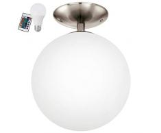 EGLO RGB Deckenleuchte Rondo, inkl. RGB Leuchtmittel und Fernbedienung, Farbe: Nickel matt, Glas: Opal matt weiß, dimmbar, Weißtöne und Farben einstellbar, Material: Stahl