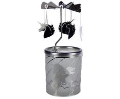 Kerzenfarm Hahn Glaskarussell Teelichthalter Windlicht 84387 Motiv Einhorn Größe 16 x 6 x 6 cm Glaskarussel, Glas, Silber, 6 cm