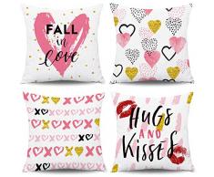 Whaline 4 Stück Buffalo Karo Kissenbezüge, kariert Kissenbezüge, Baumwolle Leinen Sofa Bett Überwurf Kissen Abdeckung Dekoration Valentine bunt