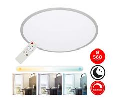 Briloner Leuchten Deckenlampe, LED Panel dimmbar, Farbtemperatursteuerung, Nachtlichtfunktion, inkl. Fernbedienung, 36 Watt, 4.000 Lumen, Weiß/Silber, Ø 56cm