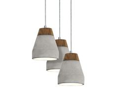 EGLO Pendellampe Tarega, 3 flammige Beton Hängeleuchte, Material: Stahl, Holz, Beton, Farbe: grau, braun, Fassung: E27, Ø: 250 mm