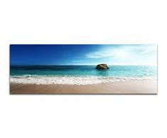 Panoramabild auf Leinwand und Keilrahmen 150x50cm Seychellen Strand Meer Stein DÃ¤mmerung