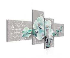 Bilder Blume Orchidee Wandbild 200 x 100 cm Vlies - Leinwand Bild XXL Format Wandbilder Wohnzimmer Wohnung Deko Kunstdrucke Türkis 4 Teilig - MADE IN GERMANY - Fertig zum Aufhängen 203741b