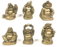 Amlong Buddha-Figur, lachender Kristall, 5 cm, goldfarben, 6 Stück