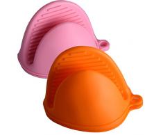 EXQULEG 2 Paar Mini Ofen Topflappen, Silikon Topfhandschuh Grillhandschuh Backhandschuh, hitzeresistent Anti-Scald (Orange&Pink), silikagel 9.5 x 14 x 8 cm 2
