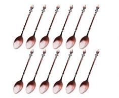HENGRUI Kreative kleine Löffel Serie von Knospe Langer Griff Retro Löffel, 12pcs Kaffeelöffel für Küchenmahlzeiten, Gewürze oder Gewürze, Rotes Kupfer