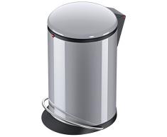 Hailo Harmony M Mülleimer (aus Stahlblechl, 12 Liter, breite Metall-Fußreling, Müllbeutel-Klemmung, Deckeldämpfung (Soft Close), silber) 0515-020