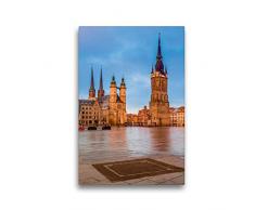 Calvendo Premium Textil-Leinwand 30 cm x 45 cm hoch, Halle am Morgen | Wandbild, Bild auf Keilrahmen, Fertigbild auf echter Leinwand, Leinwanddruck: dem Marktplatz in Halle-Saale Orte Orte