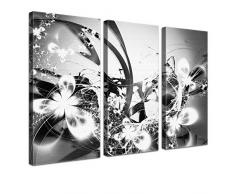LANA KK - Leinwandbild Blüten Graf Silver abstraktes Design auf Echtholz-Keilrahmen â Fotoleinwand-Kunstdruck in grau, dreiteilig & fertig gerahmt in 120x80cm