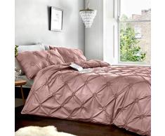 Signature Elissa Delicate 100% Baumwolle, Classic Gerüschte Rosette verziert Bettbezug-Set, Einzelbett, Altrosa, Baumwolle, Blush, King Size