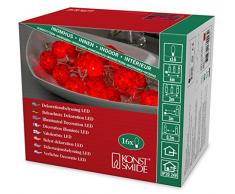 Konstsmide 3135-553 LED Dekolichterkette rote Baumwollkugeln / für Innen (IP20) 24V Innentrafo / 16 warm weiße Dioden / transparentes Kabel