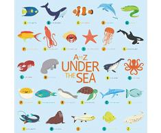 decalmile Wandtattoo Unter dem Meer Alphabet ABC Wandsticker Meerestiere Delphin Fisch Wandaufkleber Kinderzimmer Babyzimmer Schlafzimmer klassenzimmer Wanddeko