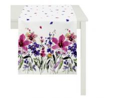 Apeltstoffe 4060_48x140_90 Tischläufer Digitaldruck Blumenwiese circa 48 x 140 cm, violett / weiß