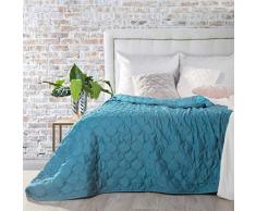 Eurofirany Schöne Tagesdecke Pastellfarben Bettüberwurf Zweiseitig Gesteppt Rosa Cremig Beige Grau Stahl Zweifarbig Einfarbig (MEGI/blau, 200 cm x 220 cm), Polyester