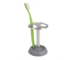 iDesign York Zahnbürstenhalter, hochwertiger Zahnbürstenständer aus Keramik und Metall, mattgrau/mattsilberfarben