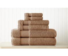 Pacific Coast Textilien, 6 Stück, Die 6-Piece, 100% türkische Baumwolle Handtuch-Set, Baumwolle, Mokka, 35.6 x 25.4 x 20.4 cm