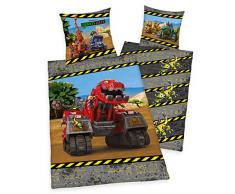 Herding DINOTRUX Bettwäsche-Set, Kopfkissenbezug 70x90cm, Bettbezug 140x200cm, 100% Baumwolle, Renforcé, mit leichtläufigem Reißverschluss