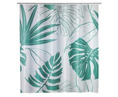 Wenko Duschvorhang Brasil - wasserdicht, pflegeleicht, mit 12 Duschvorhangringen, 200 x 180 cm, grün