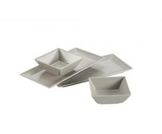 Mäser 931365 Schale/Platten rechteckige Teller und 2 quadratische Schüsseln in Beige, Porzellan Geschirr Set für 2 Personen