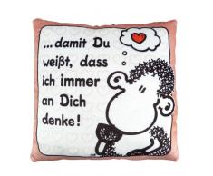 Sheepworld 42389 Plüsch Spruch damit Du weißt, dass ich immer an dich denke, kleines Deko-Kissen, 25 cm x 25 cm Zierkissen, 100% Polyester, Mehrfarbig, Rosa