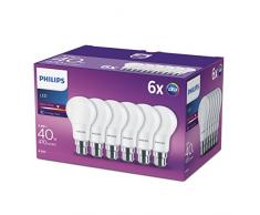 Philips LED 5,5 W (40 W) A60 B22 Bajonettsockel Lampen, warmes WeiÃ, Frosted Leuchtmittel, 6 Stück,, B22, 5 Watt, Pack von 6