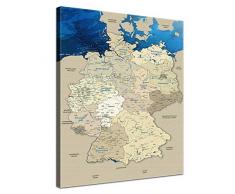 LANA KK Deutschlandkarte Leinwandbild Deutsch Kunstdruck Pinnwand auf Echtholz, Blaues Meer, 40 x 60 cm