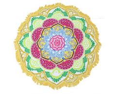 Große runde Tapisserie Lotusblüte Mandala Strandtuch und Decke Tischdecke Fransen Quasten Stranddecke Yogamatte Gelb 2