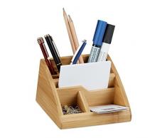 Relaxdays Schreibtisch Organizer Bambus, Stiftehalter Holz, Stiftebox Schreibtisch, Büro, HxBxT: 9 x 13 x 16 cm, natur
