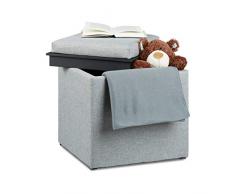 Relaxdays Sitzhocker mit Stauraum, HxBxT: 42 x 40,5 x 40,5 cm, Aufbewahrungsbox, Leinen Optik, Stoff, grau