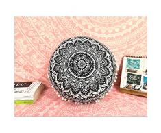 QCWN Mandala Kissenbezug – Hippie Mandala Boden Kissenbezug, Kissenbezug, Pouf Überzug rund Bohemian Yoga Decor Boden Kissen Fall, Polyester, 14, 38,1 cm