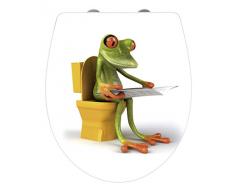 Wenko Premium WC-Sitz Hochglanz Acryl Frog News Toilettensitz, Absenkautomatik, Fix-Clip Hygiene Befestigung, Duroplast, 39 x 45 cm, weiß