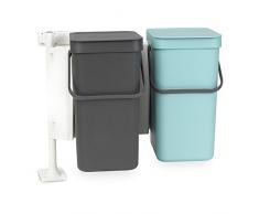 Brabantia 109980 Einbaueimer Sort & Go, 2 x 12 L Abfalleimer, Plastik, mint / grau, 28.5 x 28.5 x 50.5 cm