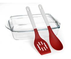 Dajar 59010 Glasbräter Guzzini mit Deckel und Silikonspachtel und Löffel 2,75 L Plus 1,37 L Pasabahce, Glas, Transparent, 36 x 20 x 10 cm