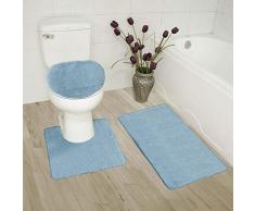 Fancy Linen 3-teiliges Anti-Rutsch-Badematten-Set für Badezimmer, U-Form, Konturteppich, Matte und WC-Deckelbezug slate blue