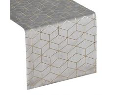 Eurofirany Tischdecke Tischläufer Samt Geometrisches Muster Tischdekoration Tischband Tischtuch Velvet Edel Elegant 1 STK, Silber, 35 x 140 cm
