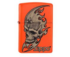Zippo 60001887 Skull Head Feuerzeug, Messing, Edelstahloptik, 1 x 3,5 x 5,5 cm